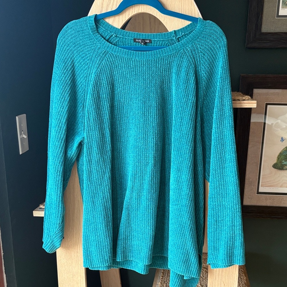 Teal 100% Organic Cotton Ribbed Chenille Women's Eileen Fisher Sweater 1X
